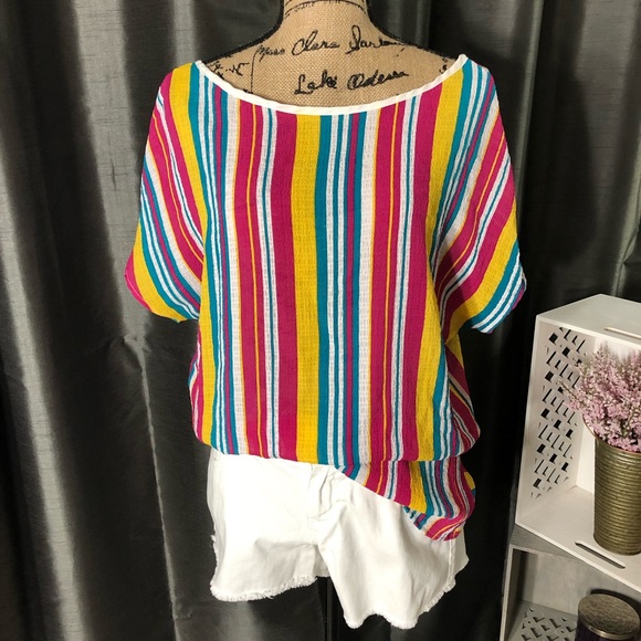 Bright Multicolored Striped Criss Cross Back Top - Picture 4 of 7